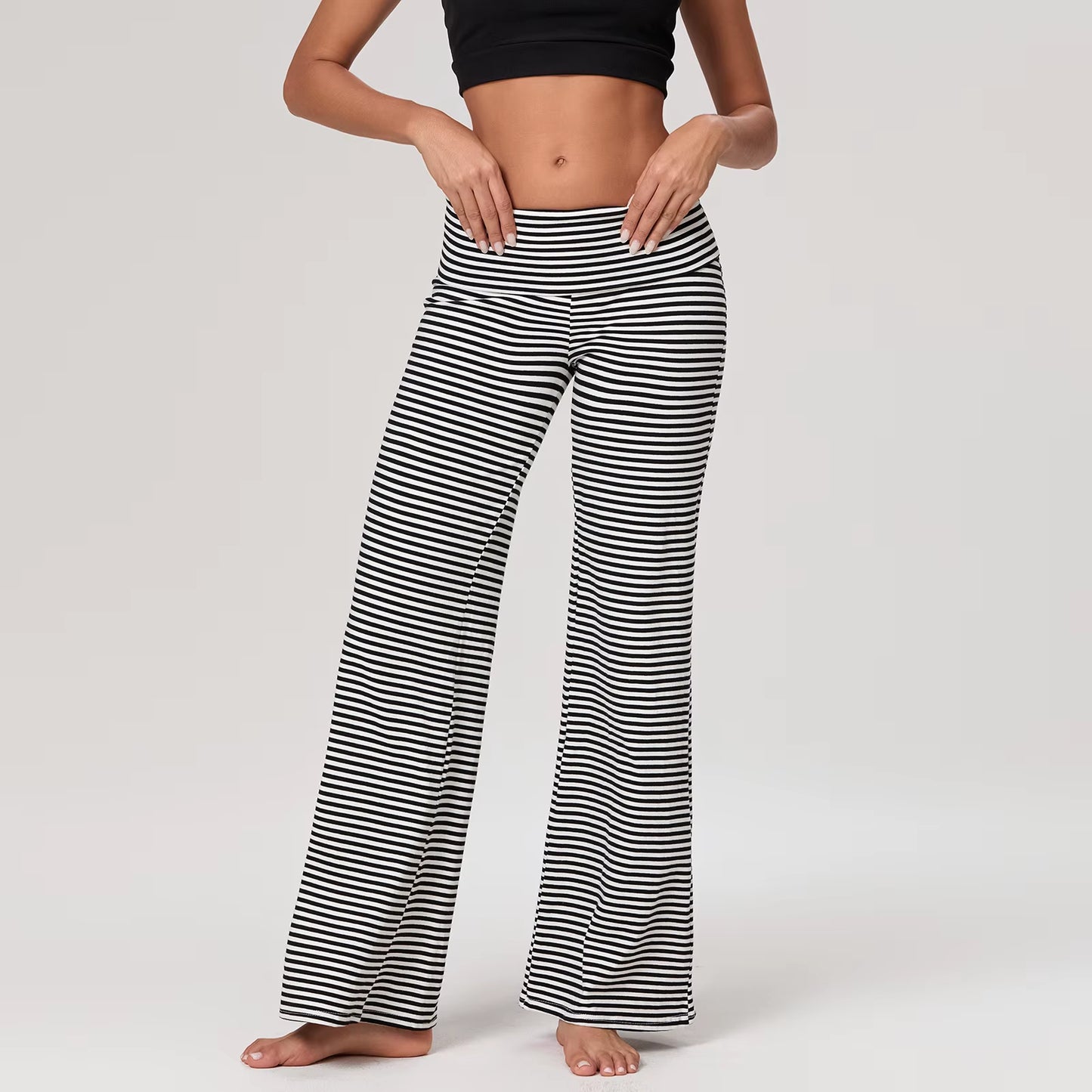 Women'S Casual Long Pants Spring Fall Foldover Waist Loose Wide Leg Pants Solid Color Baggy Straight Trousers